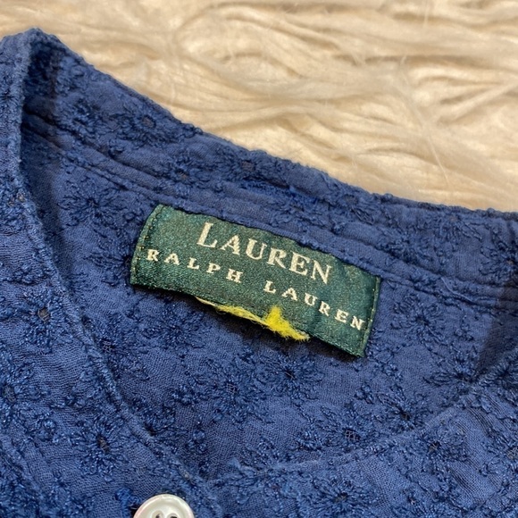 DONATING 3/9 Lauren Ralph Lauren Blue Eyelet Long Sleeve Blouse sz L - Picture 5 of 6